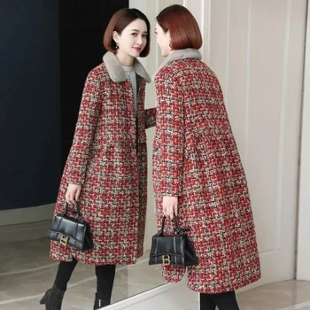 Плюшен и удебелена дамски дрехи 2023 Есен зима Fat mm200 catties Топло и модерни връхни дрехи, снижающая възраст, тенденция палто