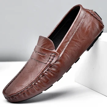 Мъжки обувки Zapatillas Hombre с остри пръсти, Големи Размери, Мъжки Ежедневни бизнес обувки, Лоферы, Модни Кожени Удобни дишащи Слипоны