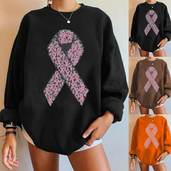 Вдъхновяващи рак на гърдата с розово лого, hoody с кръгло деколте, Ретро тениска за всеки ден, етническа sudadera mujer