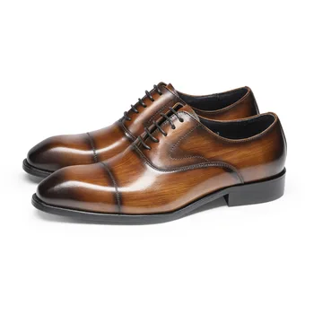 Италианските мъже на Бизнес обувки на равна подметка, Луксозна Естествена кожа Ръчно изработени, Качествена, Удобна Ежедневна работна Обувки, Сватбени Мъжки Oxfords