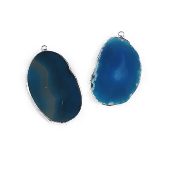 Висулки от естествен камък със сребърно покритие от сините агатов за производство на модни бижута направи си Сам Дамско колие подаръци