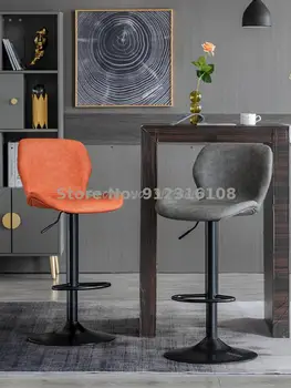 Модерен прост бар стол с отвличане на въртяща се облегалка за висок стол, домакински бар стол с високи крака, стол бар на рецепцията, лесно лукс