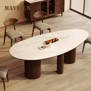 Модерен акцентный плот с Овална форма, с крака от масивно дърво, Дървени кухненски мебели за малки и големи помещения, маса за Хранене японски дизайн