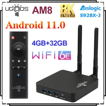 UGOOS AM8 Amlogic S928X-J TV BOX Android 11,0 LPDDR4 4 GB 32 GB AV1 WiFi6E BT5.3 1000 Android 11 8K мултимедиен плейър БТ Гласова дистанционно управление