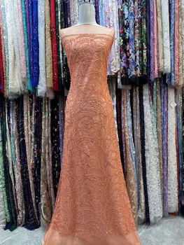 Дантела и декорация на Модерен Африкански Дизайн, мъниста, ръчно изработени, сетчатое дантела, пайети, плат от високо качество, за вечерна рокля за жени