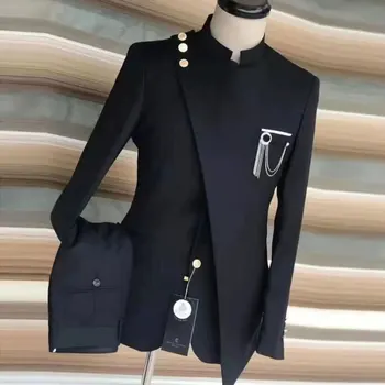 Мъжки Брючный костюм, Черен Модерен Официална Сватба Оборудвана Смокинг За Младоженеца-Луксозен Бизнес Сако с шал яка ботуш, Комплект от 2 теми