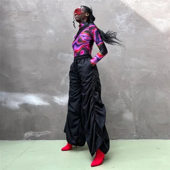 2023 Летни дамски Новите модни улични панталони с висока талия, подтягивающие бедрата, Плисе Свободни Ежедневни панталони на дантела-за жени