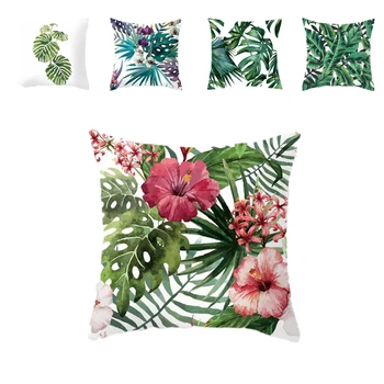 Калъфка за възглавница с тропически растения, Полиестер, Зелени листа, Декоративна калъфка за възглавница, Калъф за дивана