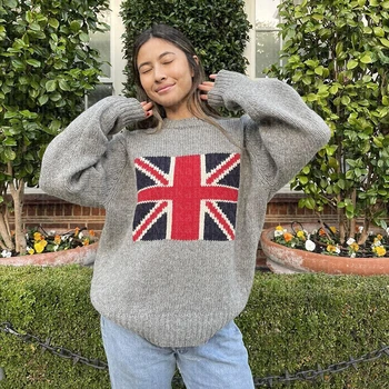 Жена Голям пуловер, Нова градинска облекло в стил хип-хоп, Вязаный пуловер пуловер в готически национален стил, Есенен пуловер памук в стил Харадзюку