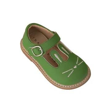 Детски кожени обувки за момичета, Висококачествени кожени обувки със сладък заек, Ежедневни обувки Mary Jane, Размер 21-30