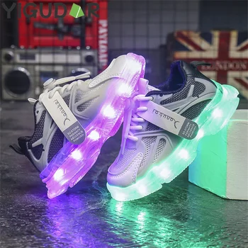 Детски ежедневни обувки, USB-зарядно, светещ led обувки, дишащи меш футболни обувки за деца, спортни обувки за момичета и момчета, детски обувки