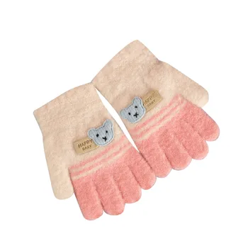 Ръкавици За малки момичета и момчета, топъл кашмир ръкавици без пръсти с имитация на мультяшного мечка, зимни меки ръкавици зимни ръкавици