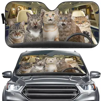 YOSA Авто сенника на предното стъкло, шофьорът погълнали на бенгалски котки, шокиран Смешно котка, слънчеви сенници за предното стъкло на колата, държи на хладно кола от ултравиолетовите лъчи.