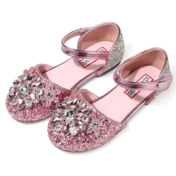 2023 Детски Лъскави обувки на Принцесата Mary Janes за момичета, Модерни, Универсални Сватбени Луксозни Меки Детски Сандали на равна подметка С кристали