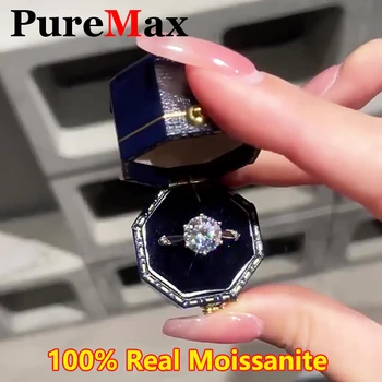 PureMax 0.5 ct-2ct D Цветно Пръстен с Муассанитом GRA за Жени, 100% Сребро 925 Проба, Женски Сватбена Годежен пръстен, Бижута за Момичета на Едро