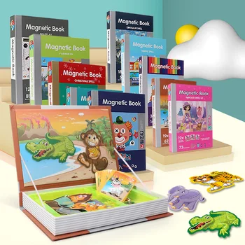 Детска Интелигентна магнитна книга Монтесори, 3D Мультяшные пъзели, игра за тренировка на мозъка, Забавни играчки, подарък за рожден Ден за деца