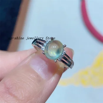 Пръстен с натурален гроздов камък, Просто годежен пръстен за жени, Сребро 925 проба, пръстен с естествен зелен скъпоценния камък