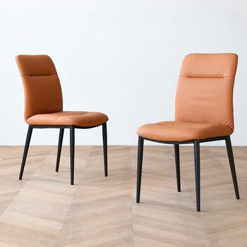 Трапезни столове Relax от естествена кожа с черни Метални Крака, Удобен стол за почивка, Ергономични Мебели за дома Sillas De Comedor Фънки