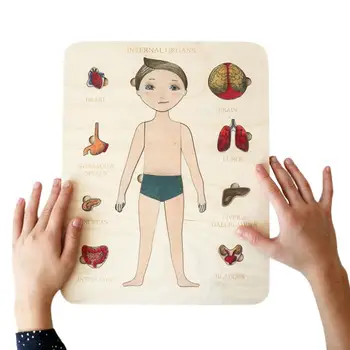 Пъзел с дървени тяло за деца Дървени пъзели за деца на 3-6 години Пъзел с човешкото тяло Предучилищна игра за изучаване на части от човешкото тяло За