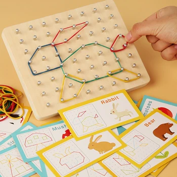 Детска Геобордовая дървена образователна дъска Монтесори, математически манипулативна блок, геометрична дъска за маркиране, пъзел игра за бродерия, тъчпад играчка