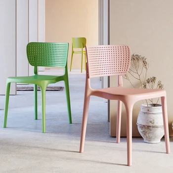 Скандинавски мебели за дома Пластмасови Трапезни Столове Проста Ежедневна Облегалка За хол Цвят на Тестени изделия