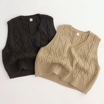 Модерен случайни пуловер в консервативна стил за момчета и момичета, Детски памук вязаный жилетка с V-образно деколте, Пролет-есен, топла горна дреха