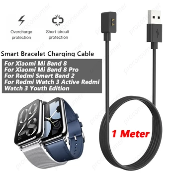 Магнитен USB-кабел за зареждане с Дължина 1 М За Xiaomi Mi Band 8 Pro/8 и Redmi Band 2 USB Charger Line 2Pin Адаптери на Захранване За Бързо Зареждане