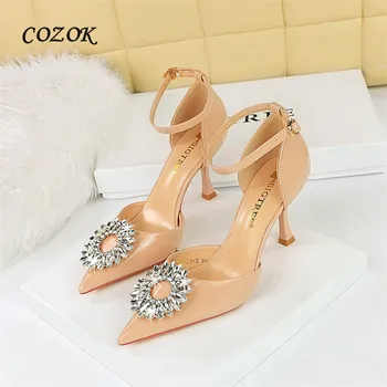 Луксозни дамски сандали с кристали OL 2023, Елегантна пикантни обувки за партита за жени