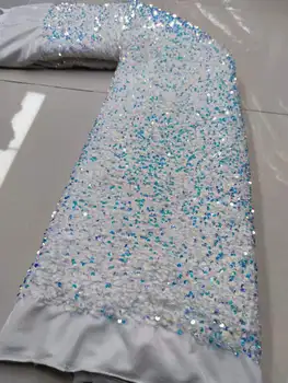 Луксозното издание Нигерийская кадифе лейси плат с бял блясък 2023 Висококачествена дантела Африканска лейси плат сватбена рокля на френската дантела