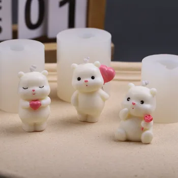 2023 нов прием на Instagram, сладък съраунд комплект за направата на свещи с мечка, направи си сам, бяла мечка, свещ, силиконова форма