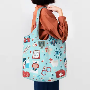 Цветни Торбички за пазаруване с елементи на медицински сестри, Торбички за пазаруване за медицински сестри, холщовые чанти за пазаруване, чанти Голям капацитет, чанти
