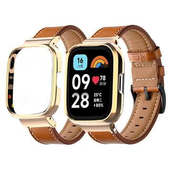 Кожена Гривна За Xiaomi Redmi Watch 3 Active Smart Band, Метален защитен калъф за Redmi Watch 3/2 Lite/Каишка Mi watch Lite