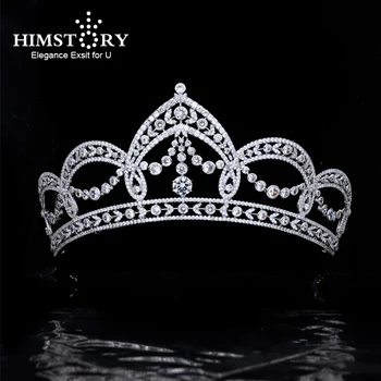 Himstory Луксозни Европейски Сватбени Crown CZ, Дамски Големи Шапки с кубическим Цирконием, Сватбени Аксесоари За коса