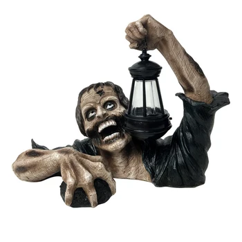 Скулптура зомбита с лампа, подпори за декорация Хелоуин, Выползающий от гроба с led фенер Rasin на батерии за улицата