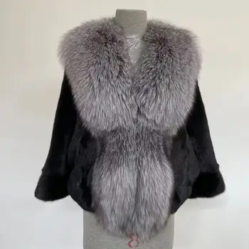 Норковые кожени палта Есен-Зима, Пухкави Черно Палто от естествена кожа, Дамски Елегантни Дебели топли якета от естествена кожа, за жени, Върховете на 2023 г.