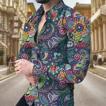 Мъжки модни риза с шарени Вратовръзки, 3D печат, ежедневни негабаритная риза с дълги ръкави, монтиране на офис в топ Безплатна доставка
