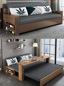 Разтегателен диван от масивно дърво малък апартаментен разтегателен диван за спане на походно легло на легло телескопична легло многофункционална всекидневна, кабинет push и пу