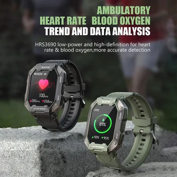 С20 Военни Умен Часовник Bluetooth5.0 Покана Часовници IP68 5ATM Водоустойчив Спорт На открито наблюдение на сърдечната честота, Монитор на кислород в кръвта Smartwatch