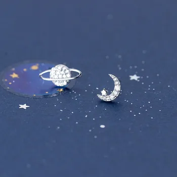 Обеци с цирконии Планета Луната е Женски Уникален Елегантен дизайн Асиметрични обеци Подаръци за любов 2023 Нови Летни аксесоари