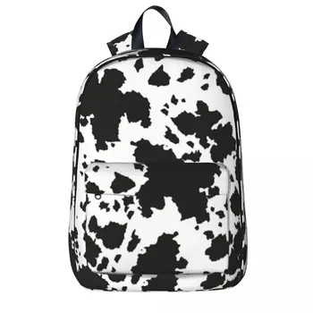 Черно-бели раници от телешка кожа с шарени животни, Студентски чанта за книги, чанта през рамо, раница за лаптоп, Водоустойчива раница за пътуване