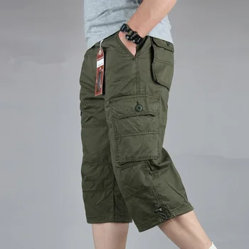 Летни ежедневни панталони-карго-голяма дължина, мъжките широки памучни гащички Капри с множество джобове, тактически армейските скъсяване на панталон