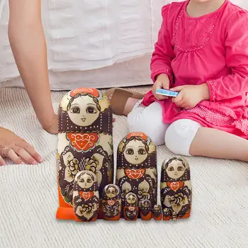 Гнездене кукли за момичета, руска играчка за подреждане, 10 бр. дървени matryoshka, здрава, миличка