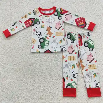 BLP0197, Есенен комплект пижам с шарките на селскостопански животни за малки деца, Есента бутик за дрехи на едро
