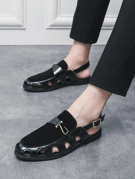 Нови Сандали от Рибарско кожата Голям Размер 46, Мъжка Лятна Дишаща Официалната обувки с клапа на тока, Мъжки Ежедневни Римски чехли, мъжки обувки