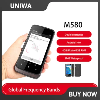 UNIWA M580 Издръжлив смартфон IP65 с двойни батерии, 4 GB памет + 64 GB ROM 8MP Android 10,0 2D баркод скенер Здрав Ръчни PDA NFC