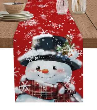 Коледен снежен човек, настолна пътека във формата на снежинки, Коледна украса, покривка, декор за сватбени партита, на кутията на масата