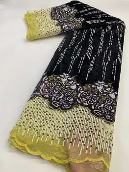 Африканска 3D Кадифе Лейси плат с пайети, Нигерийская Френска Окото, Окото дантелен плат за шиене 2023, Висококачествено сватбена рокля за парти