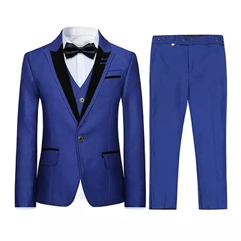 Костюм с цвят на индиго, Homme, Мъжки костюми с ревера, Модерен оборудвана Блейзър за бала, облекло за младоженеца-3 предмета (яке + панталон + елек)