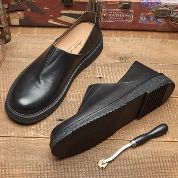 Мъжки Ежедневни обувки от мека кожа на платформа, Луксозни Бизнес Лоферы ръчно изработени без обков от естествена кожа, Мъжки обувки за шофиране