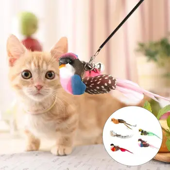 Имитирующая Птица Интерактивна играчка за котки, Забавна птица пера с камбана, Дразнящая пръчица за котки, Образователна играчка за домашни котенков